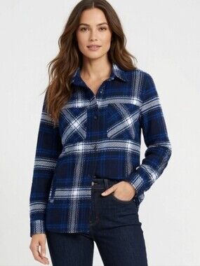 Stoosh Women’s Navy Plaid Shacket (Size:Xl)